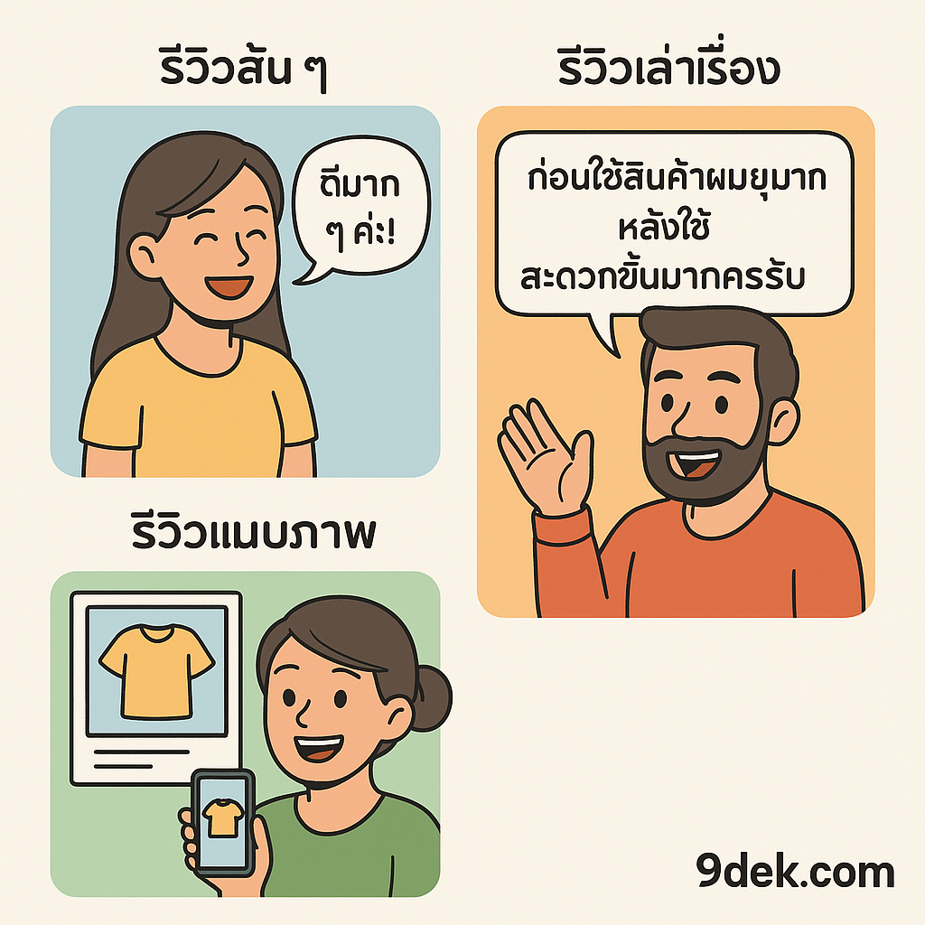 ภาพที่ 1: ลูกค้า 3 แบบ (รีวิวสั้น / เล่าเรื่อง / แนบภาพ)